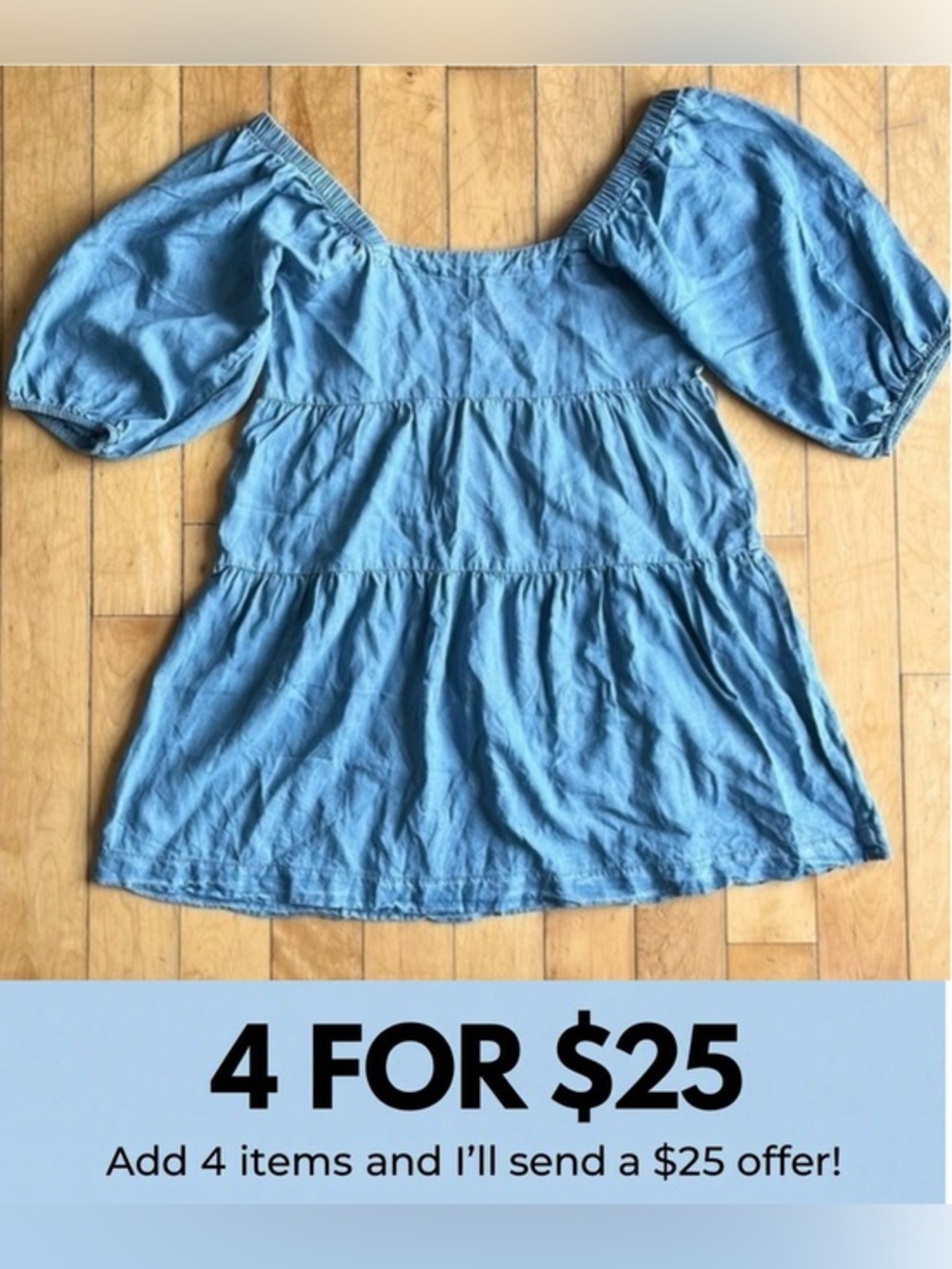 Hunter & Brown Denim Light Blue Off-Shoulder Women's Tunic Mini Dress Size Small